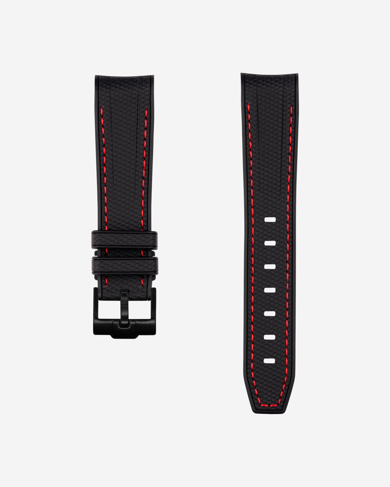 Curved Vertech Rubber Strap - Black & Red Stitches